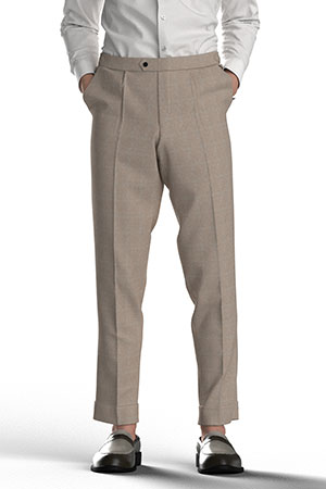 BASIC SELECTION STRECH リネン混ベージュグレンチェック(AK1022893)